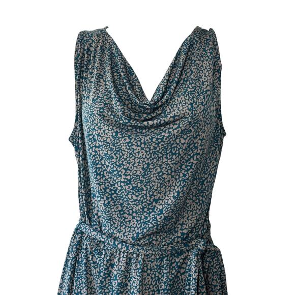 Banana Republic Green & Tan Patterned Sleeveless Cowlneck Tie Waist Dress Medium - Picture 2 of 6